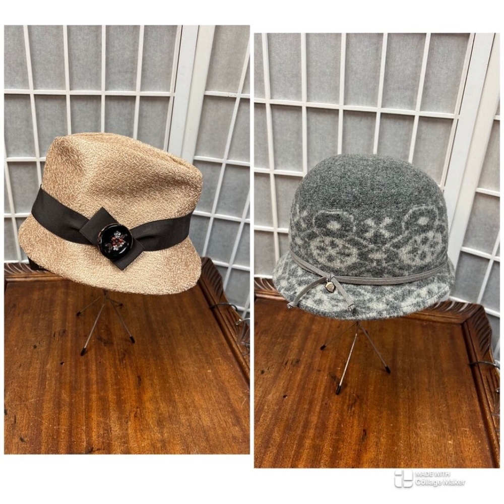 Pandemonium,Woman,Two Wool Hat, Gray, Oliva,Sz L, Fabric bow.!